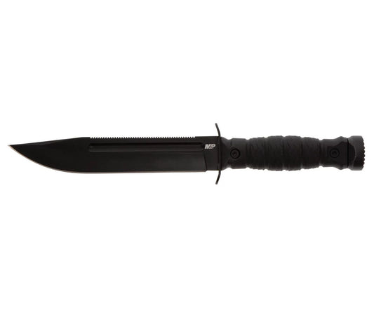 M&P ULTIMATE SURVIVAL KNIFE PLAIN EDGE 7″ FIXED BLADE – BLACK – WITH SHEATH 1117202