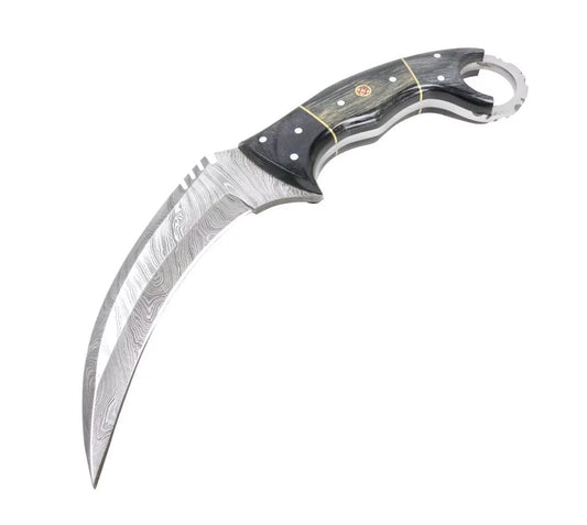 TheBoneEdge 8.5″ Damascus Steel Blade Wood Handle Hunting Knife with Leather Sheath 13136