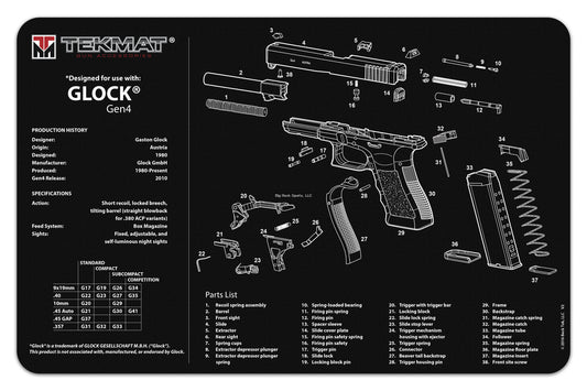 TekMat TEK-R17-GLOCK-G4 Gun Cleaning Mat, 11"x17", Glock Gen4