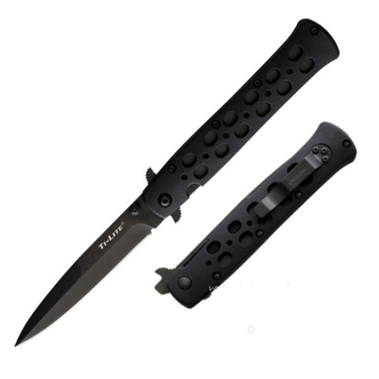 Cold Steel Ti-Lite Flipper Folding Knife, AUS8A Black 4″, Black Handle, 26SPBKBK