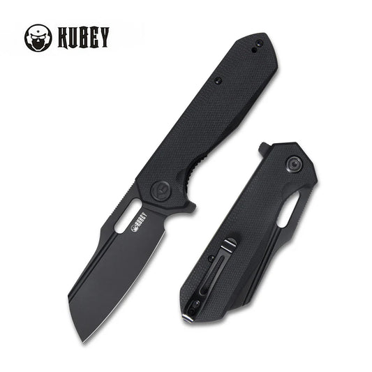 Kubey Atlas Flipper Folding Knife, 14C28N Black SW, G10 Black, KU328C