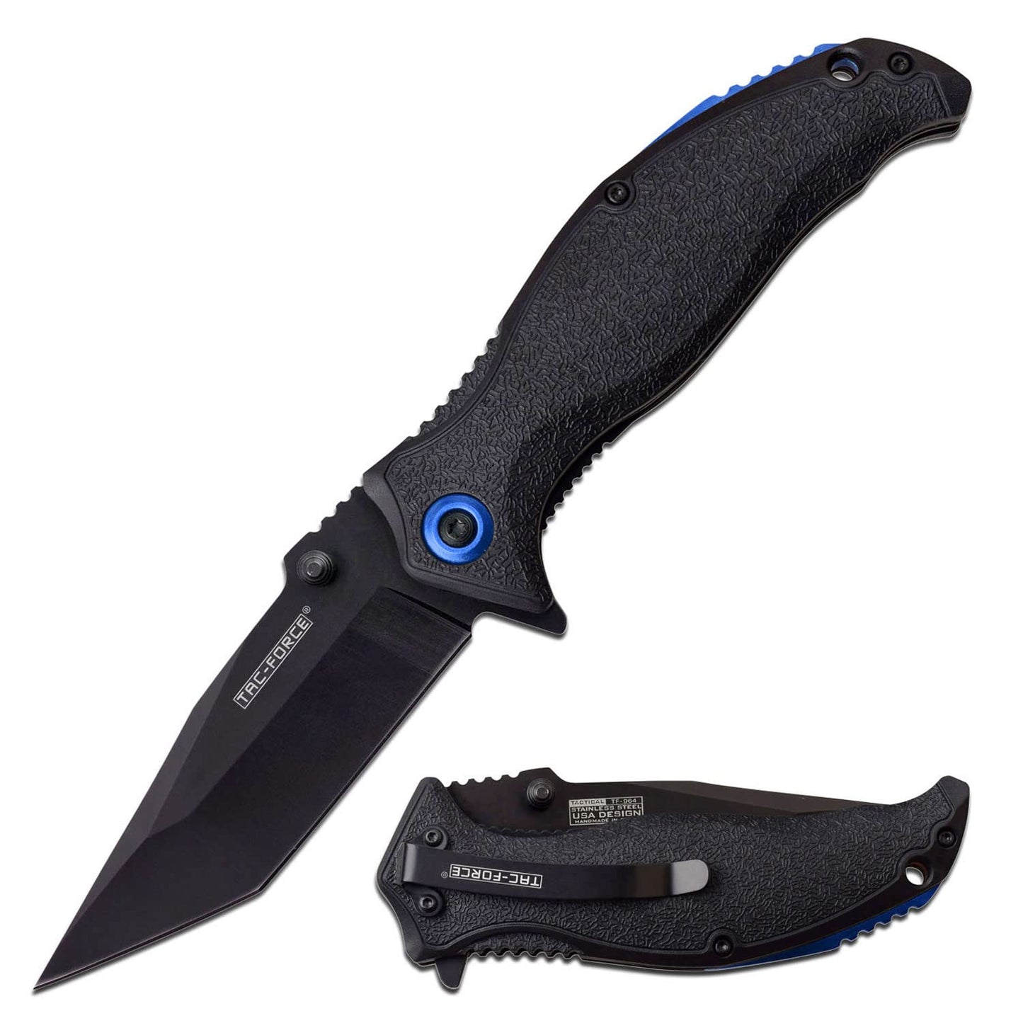 Tac Force TF-964TBK Flipper Folding Knife, Assisted, Black Tanto, Nylon Black