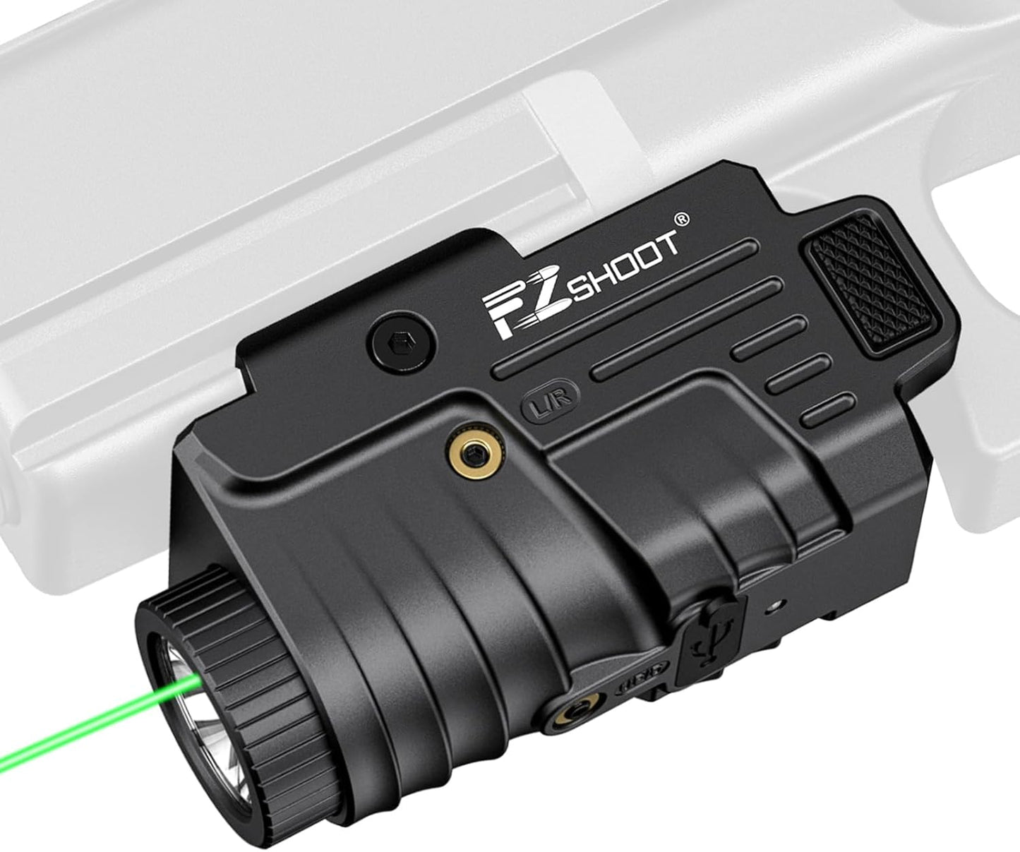 Tactical Flashlight 800 Lumens Compact Green Laser Light Combo Rechargeable Compatible with Pistol Glock and Picatinny