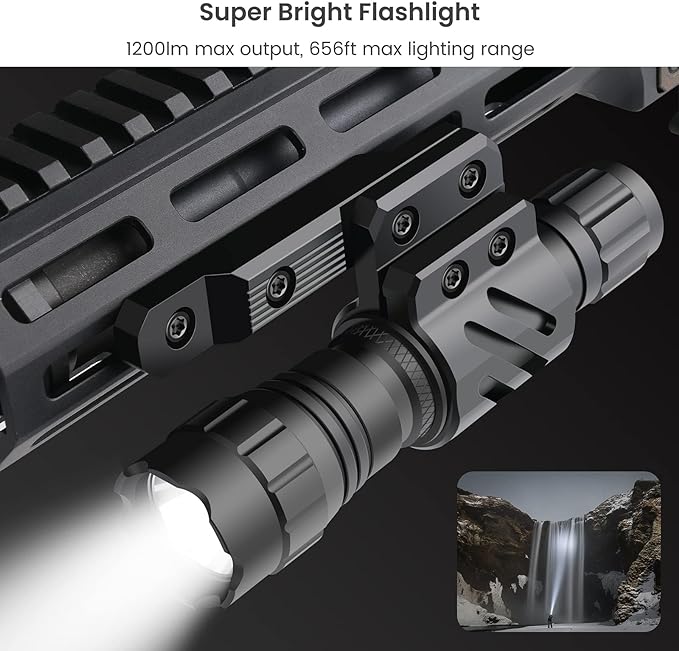 FL14-MB Tactical Flashlight 1200 Lumen Matte Black LED Weapon Light with mLok Flashlight Mount, and Pressure Switch Included