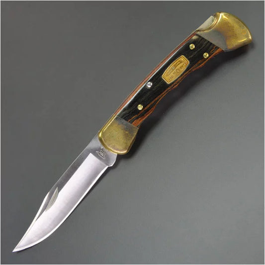 Buck Ranger 50th Anniversary Folding Knife, Ebony Wood, Leather Sheath, BU0112BRS3FG