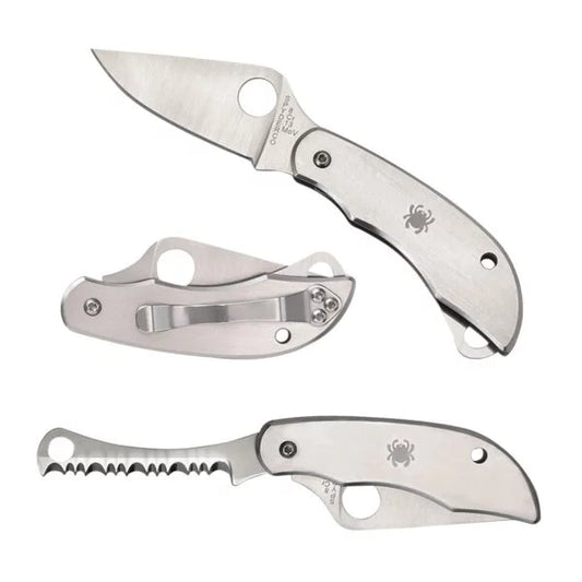 Spyderco Clipitool Plain & Serrated, Stainless Handle, C176P&S