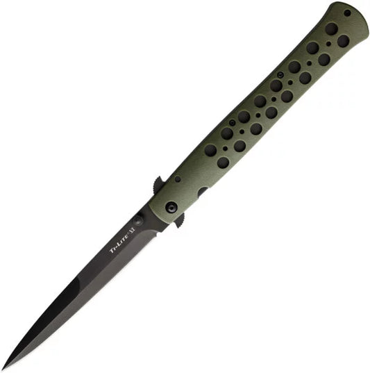 Cold Steel Tri-Lite Flipper Folding Knife, AUS8A Black 6″, OD Green, 26SXPODBK