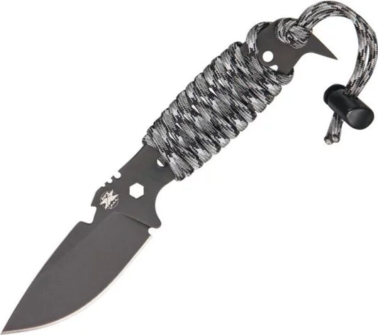 DPX Hest II Assault Fixed Blade Knife, Niolox Steel, Urban Camo Paracord, Cordura Sheath, DPXHSX025
