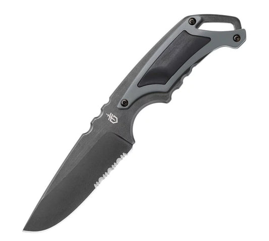 Gerber Basic Fixed Blade Knife, Partially Serrated, Grey/Black Handle, G0367