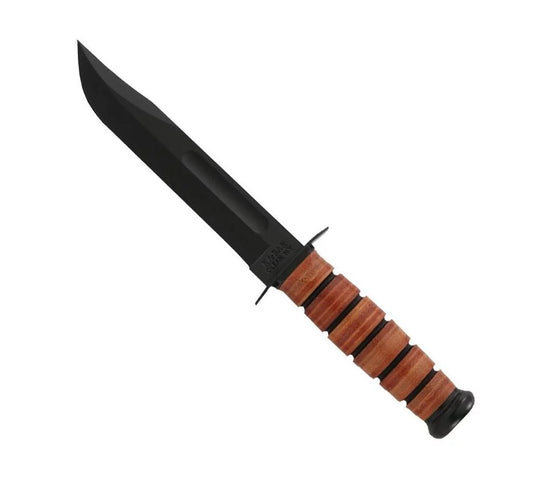 Ka-Bar US Army Fixed Blade Knife, 1095 Cro-Van, Leather Handle, Leather Sheath, Ka1220