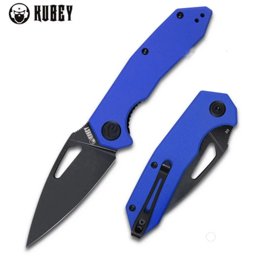 Kubey Coesus Folding Knife, D2 Black SW, G10 Blue, KU122G