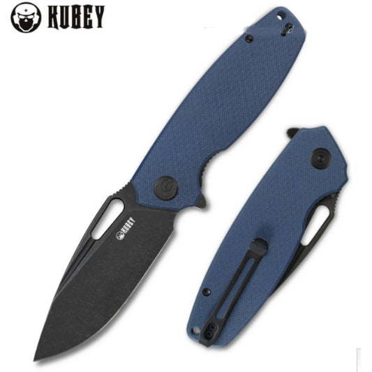 Kubey Flipper Folding Knife, D2 Black SW, G10 Blue, KU322F