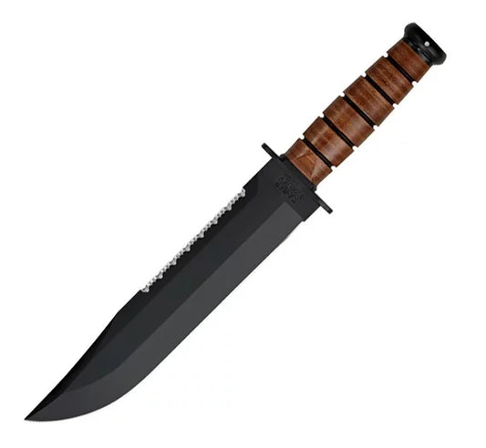Ka-Bar Big Brother Fixed Blade Knife, 1095 w/Serration, Leather Sheath, Ka2217