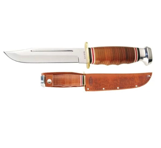 Ka-Bar Hunter’s Bowie Fixed Blade Knife, 1.4116 Steel, Leather Handle, Leather Sheath, Ka1236