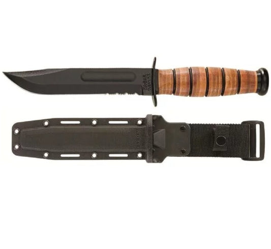 Ka-Bar US Army Fixed Blade Knife, 1095 Cro-Van, Leather Handle, Hard Sheath, Ka5019