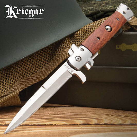 Krieger German Style Stiletto Flipper Folding Knife, Assisted Opening, KG221