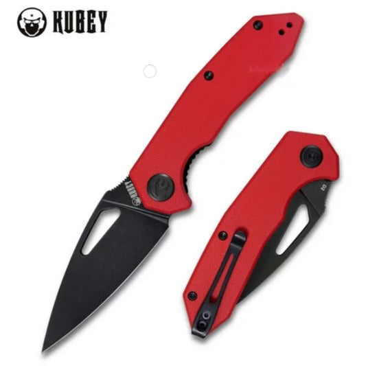 Kubey Coeus Folding Knife, D2 Black SW, G10 Red, KU122H