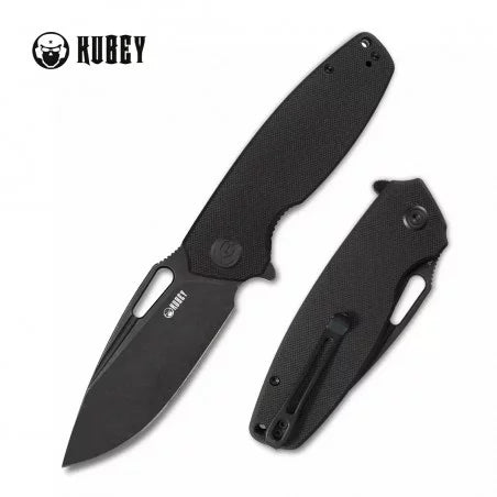Kubey Flipper Folding Knife, D2 Black SW, G10 Black, KU322C