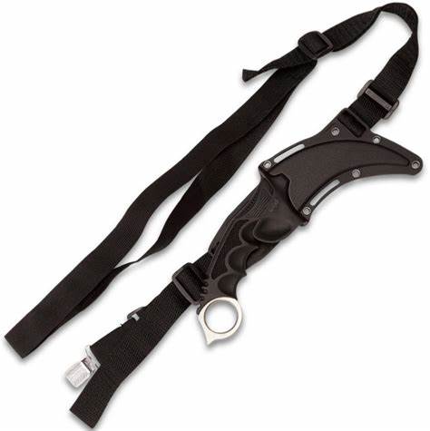 Honshu Silver Karambit Fixed Blade Knife, D2 Steel, Shoulder Harness, UC2977D2