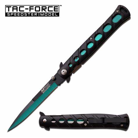 MTech A317ZG Stiletto Folding Knife, Assisted Opening, Two-Tone Green/Black
