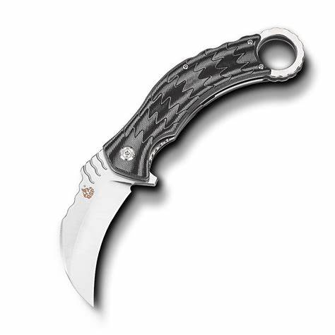 QSP Eagle Karambit Flipper Folding Knife, D2 Steel, G10 Black/Grey, QS120-E