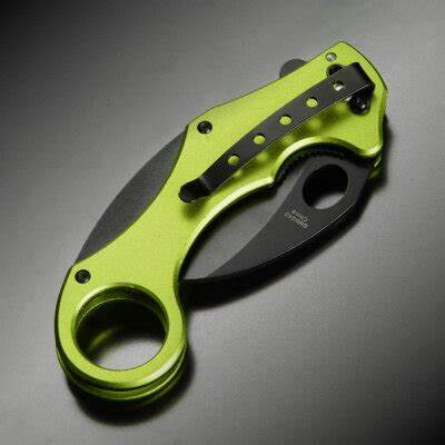 Benchmark Venom Karambit Folding Knife, Stainless Black, Aluminum Green, BMK043