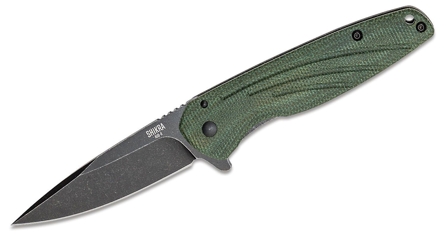 OKC Shirka Flipper Framelock Knife, AUS 8 Black, Micarta/Titanium, 8599GR