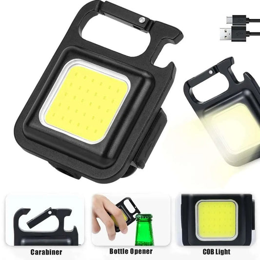 LED Powerful Rechargeable COB Keychain Flashlight,4 Light Modes Portable Pocket Light with Folding Bracket Bottle Opener and Magnet Base