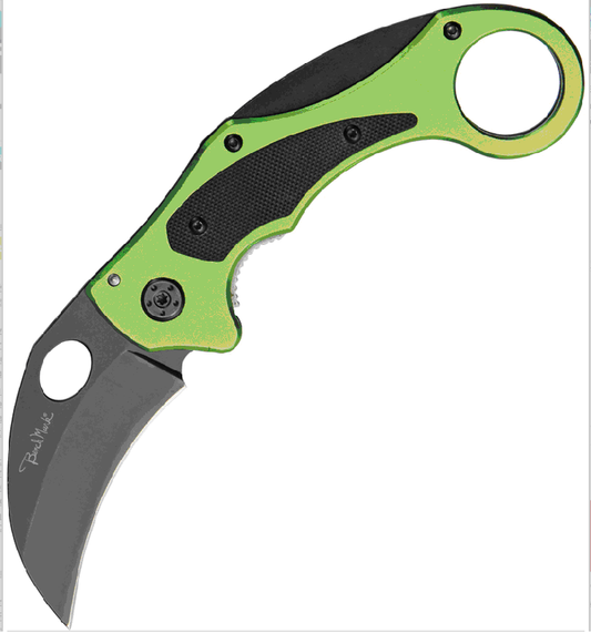 Benchmark Venom Karambit Folding Knife, Stainless Black, Aluminum Green, BMK043