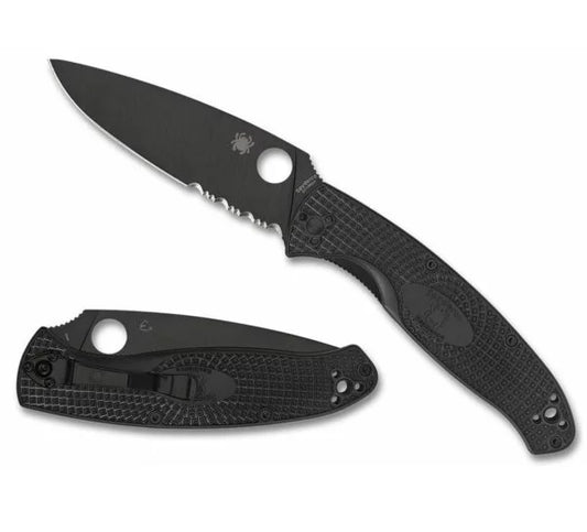 Spyderco Resilience Lightweight Folding Knife, Black Partial Serration C142PSBBK