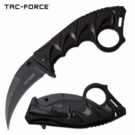 Tac Force Karambit Flipper Folding Knife, Assisted Opening, Black Handle, TF957BK
