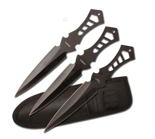 Perfect Point TK-017-3B Throwing Knife Set with Three Knives Black Stainless Steel Blade 7.5 inch
