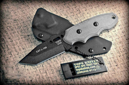 TOPS C.A.T. 203 Covert Anti-Terrorism Fixed Blade Knife, 1095 Carbon, Kydex Sheath, CAT 203