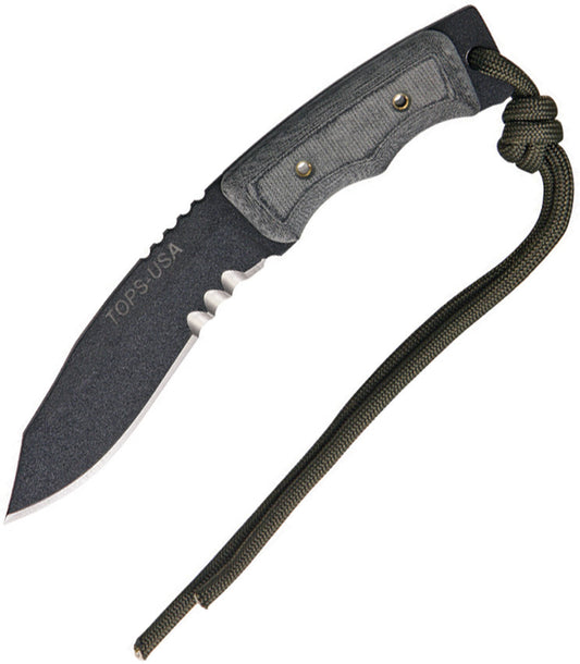TOPS Mini Eagle Fixed Blade Knife, 1095 Carbon 3", Micarta, Kydex Sheath, MINE-01