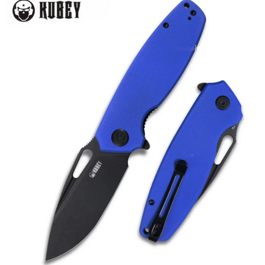 Kubey Tityus Flipper Folding Knife, D2 Black SW, G10 Blue, KU322I