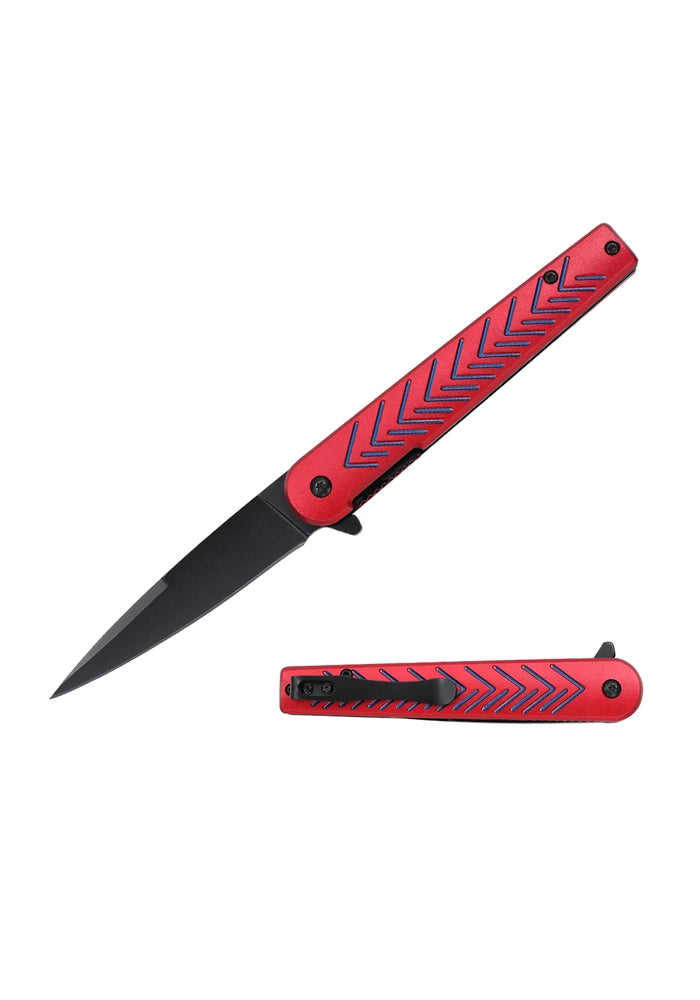 Mtech Flipper Folding Knife, Assisted Opening, Stainless Black, Aluminum Red, MT-A2035RD