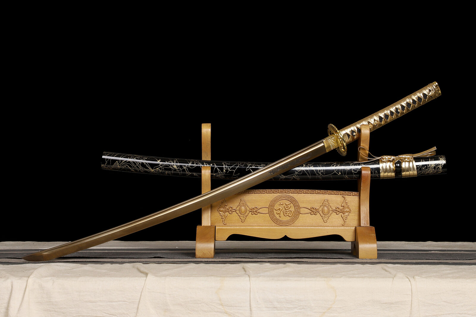 Golden Katana 1095 Steel Japanese Samurai Full Tang Dragon Sword