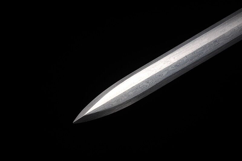 Handmade Damascus Folded Steel Blade Chinese Long Han Jian Rosewood Sharp