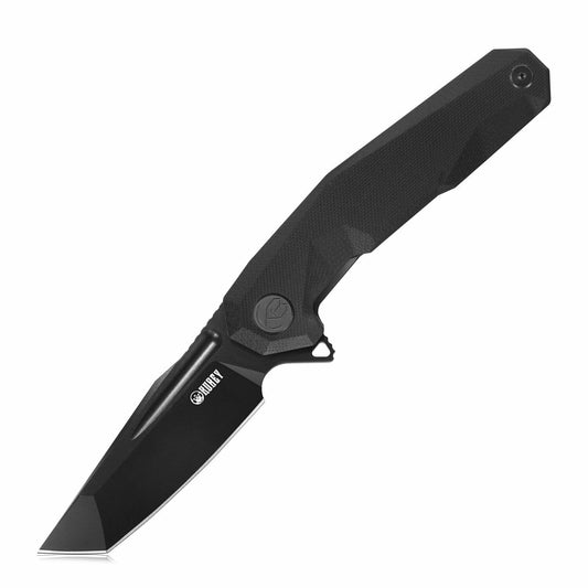 Kubey Carve Flipper Folding Knife, D2 Black Tanto, G10 Black, KB237D