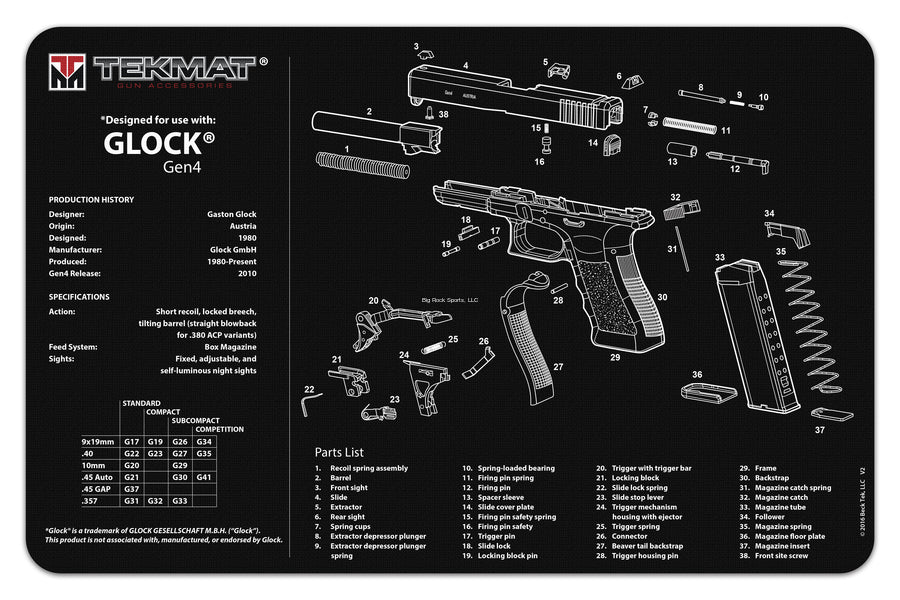 TekMat TEK-R17-GLOCK-G4 Gun Cleaning Mat, 11"x17", Glock Gen4