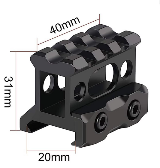 Riser Mount 1" Height Picatinny Short Riser Mount Aluminum 20mm Picatinny Rail