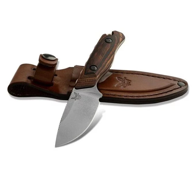 Benchmade Hunt Hidden Canyon Fixed Blade Knife, S30V, Wood, Leather Sheath, BM15017