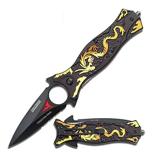 Tac Force Gold Dragon Dagger Flipper Folding Knife, Assisted Opening, TF-707GD