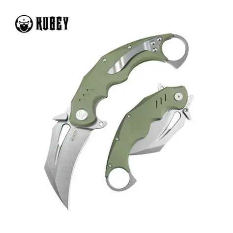 Kubey Wrath Flipper Karambit Knife, 14C28N Beadblast, G10 Green, KU261B