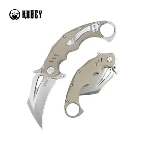 Kubey Wrath Flipper Folding Karambit Knife, 14C28N Beadblast, G10 Tan, KU261C
