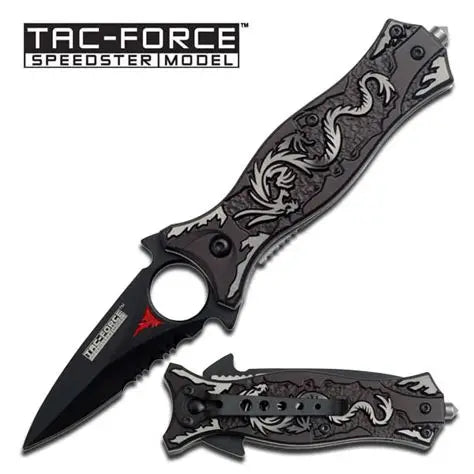 Tac Force Grey Dragon Dagger Flipper Folding Knife, Assisted Opening, TF-707GY