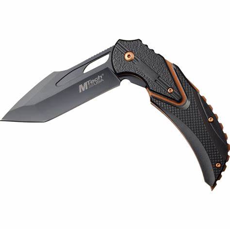 Mtech A1108OR Flipper Folding Knife, Assisted Opening, Aluminum Black