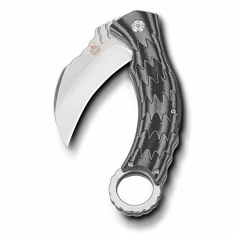 QSP Eagle Karambit Flipper Folding Knife, D2 Steel, G10 Black/Grey, QS120-E