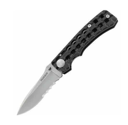 Ruger Go N Heavy Folding Knife, Combo Edge, Aluminum Black, R1802