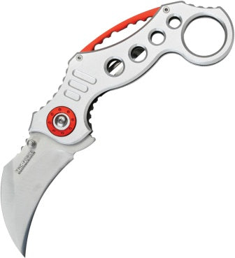 Tac Force Karambit Flipper Folding Knife, Assisted Opening, Stainless Satin, Aluminum Gray/Red, TF-578S